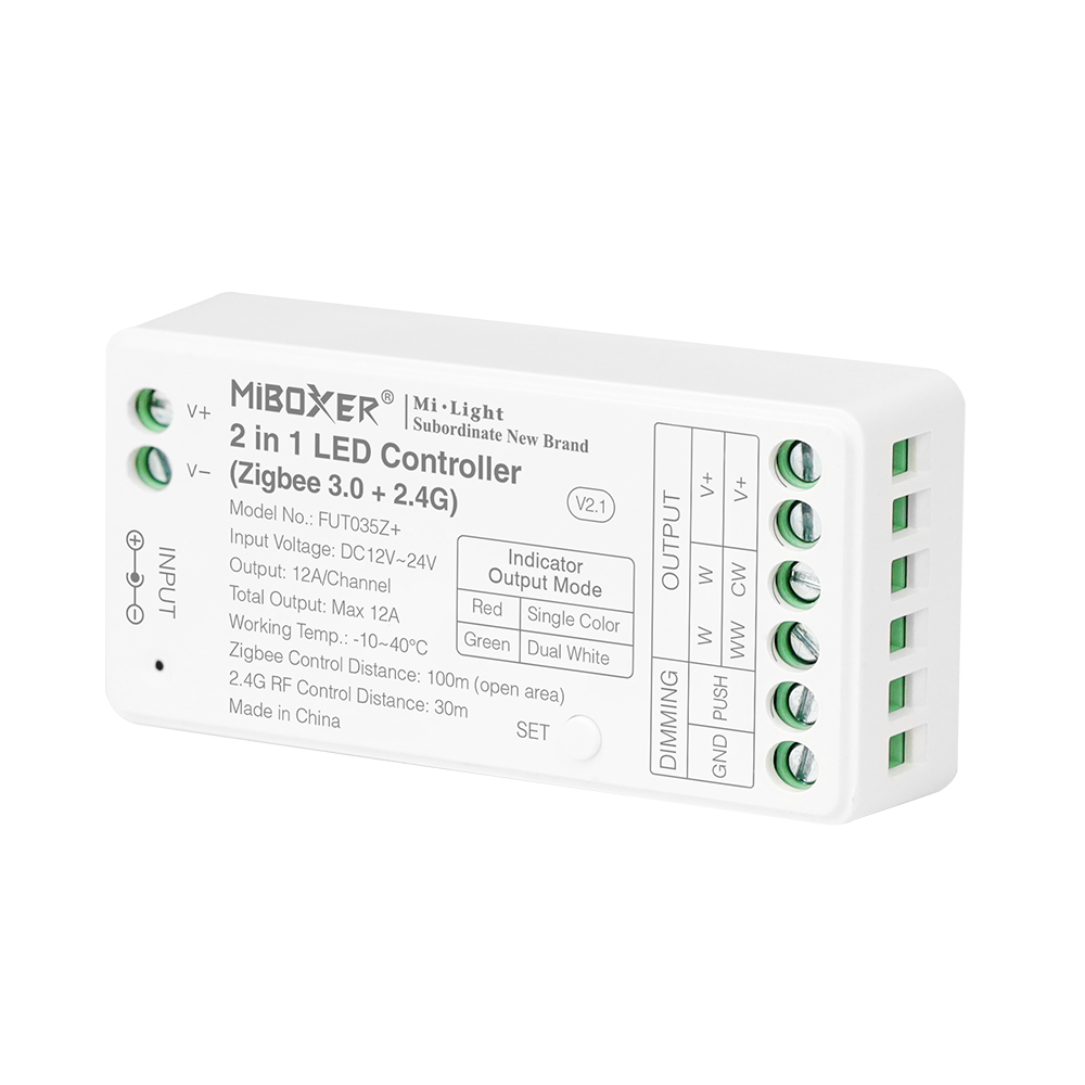 FUT035Z+ 2 in 1 Dual White LED Strip Controller - DC12~24V - Zigbee 3.0+2.4G FUT035Z+ 2 in 1 Dual White LED Strip Controller - DC12~24V - Zigbee 3.0+2.4G
